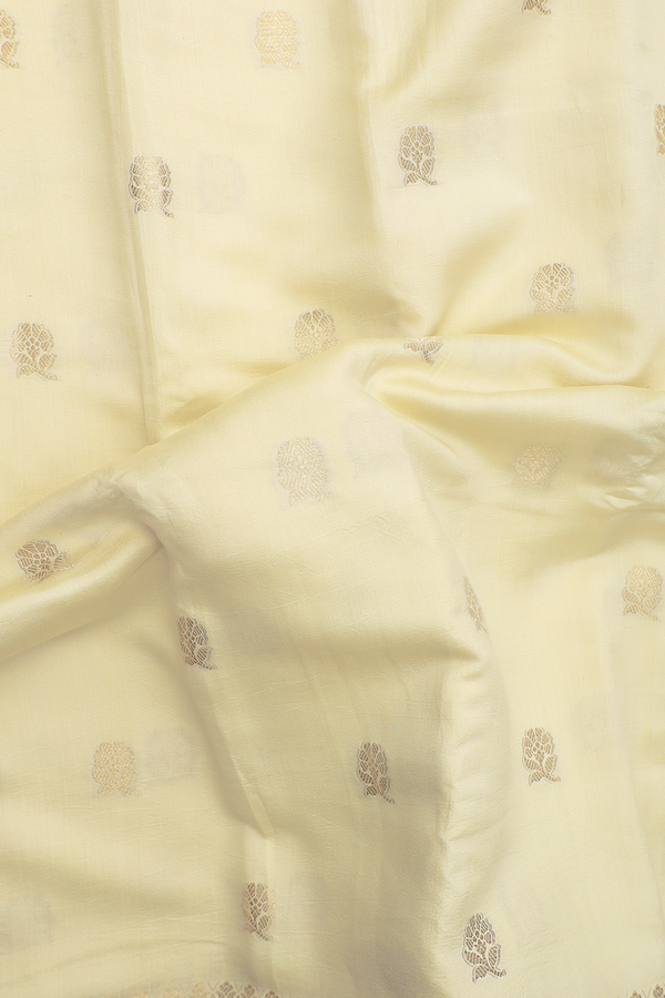 Raw Silk Saree In Beige With Floral Buttas