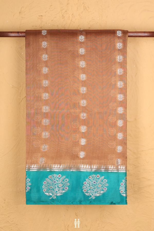 Raw Silk Saree In Caramel Brown With Floral Buttas