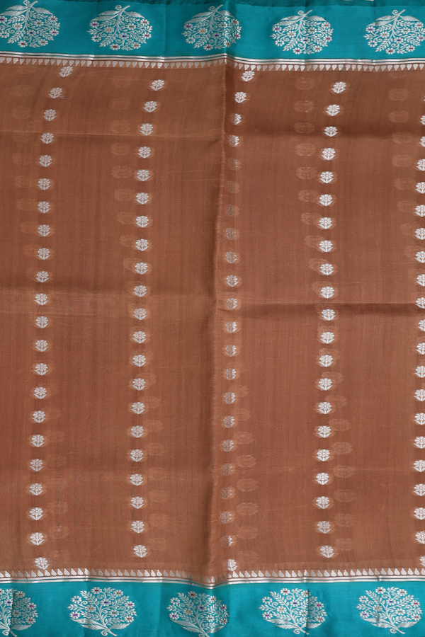 Raw Silk Saree In Caramel Brown With Floral Buttas