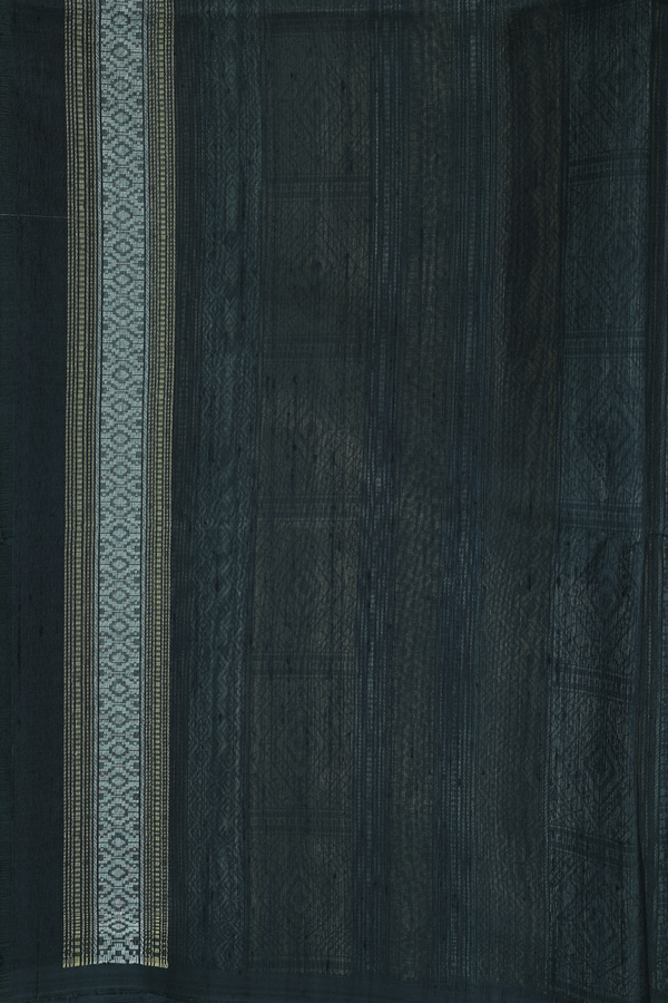Raw Silk Saree In Dark Green With Stripes Design