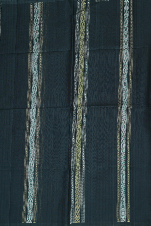 Raw Silk Saree In Dark Green With Stripes Design