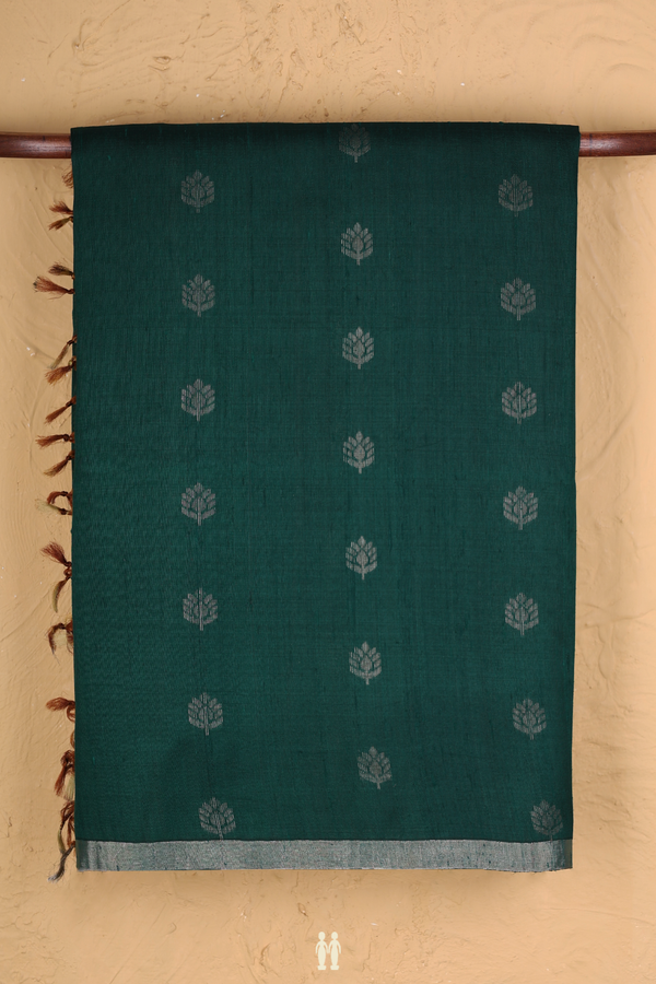 Raw Silk Saree In Forest Green With Zari Buttas