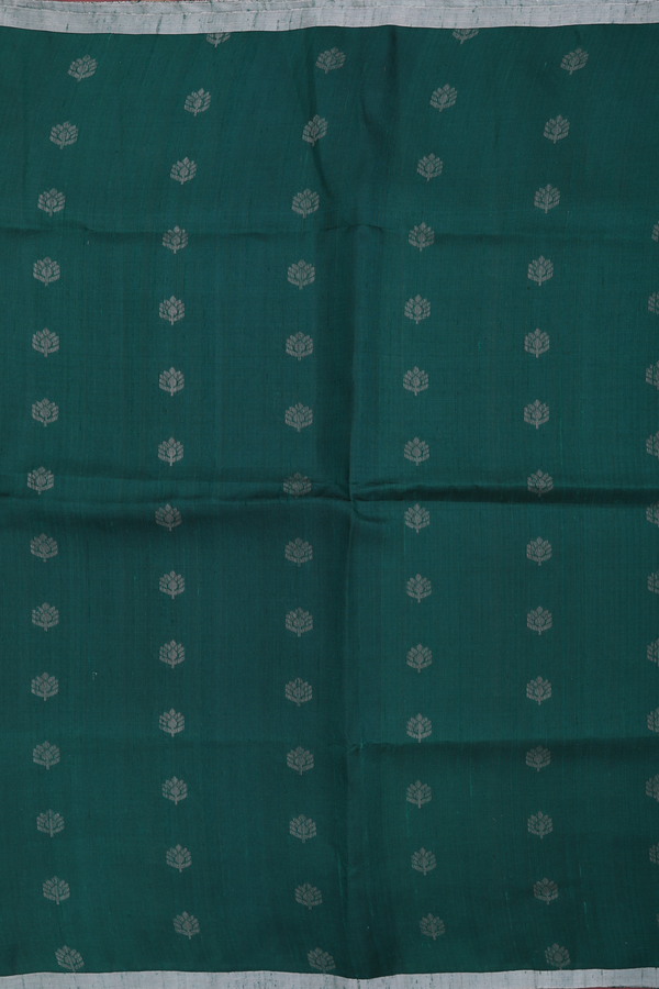 Raw Silk Saree In Forest Green With Zari Buttas