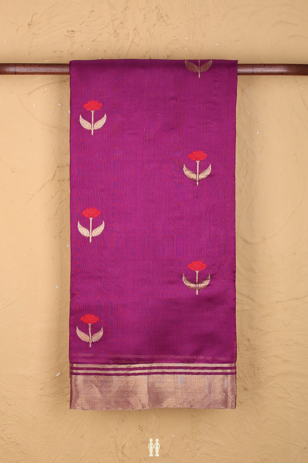 Raw Silk Saree In Grape Purple With Floral Buttas