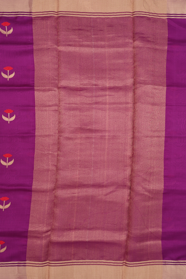 Raw Silk Saree In Grape Purple With Floral Buttas