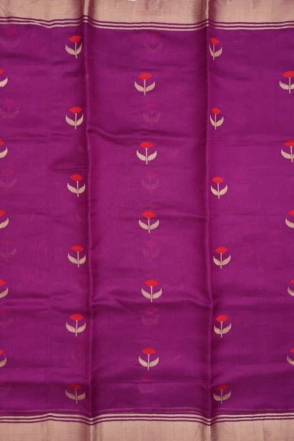 Raw Silk Saree In Grape Purple With Floral Buttas