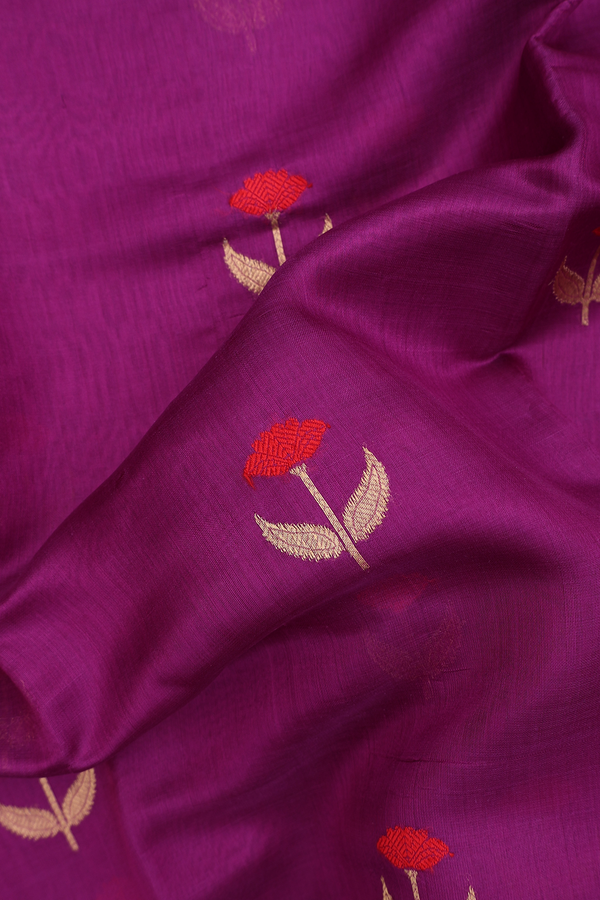 Raw Silk Saree In Grape Purple With Floral Buttas