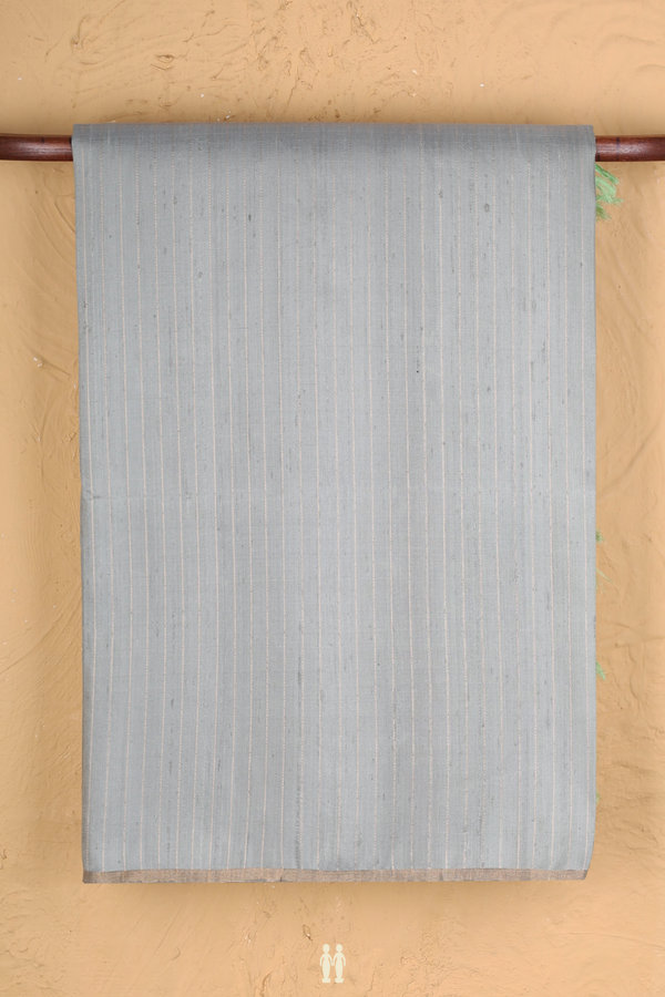 Raw Silk Saree In Grey With Stripes Design