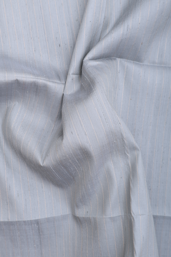 Raw Silk Saree In Grey With Stripes Design