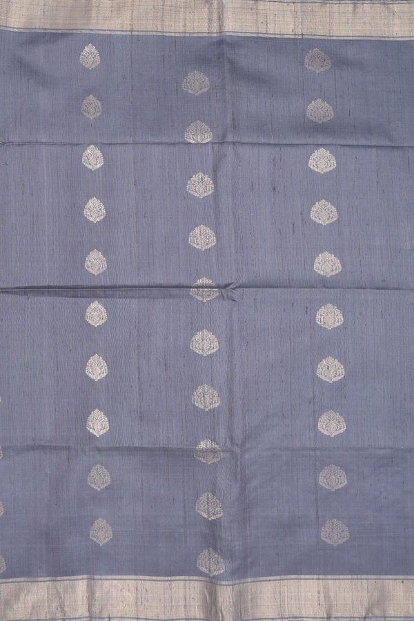 Raw Silk Saree In Grey With Zari Buttas