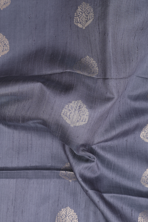 Raw Silk Saree In Grey With Zari Buttas
