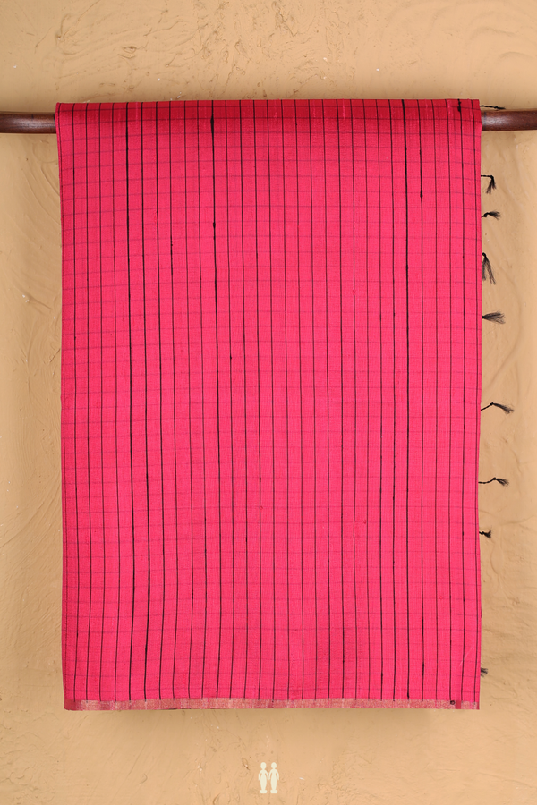 Raw Silk Saree In Hot Pink With Checks Design