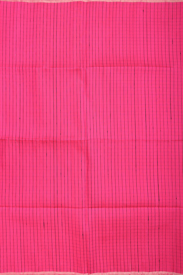 Raw Silk Saree In Hot Pink With Checks Design