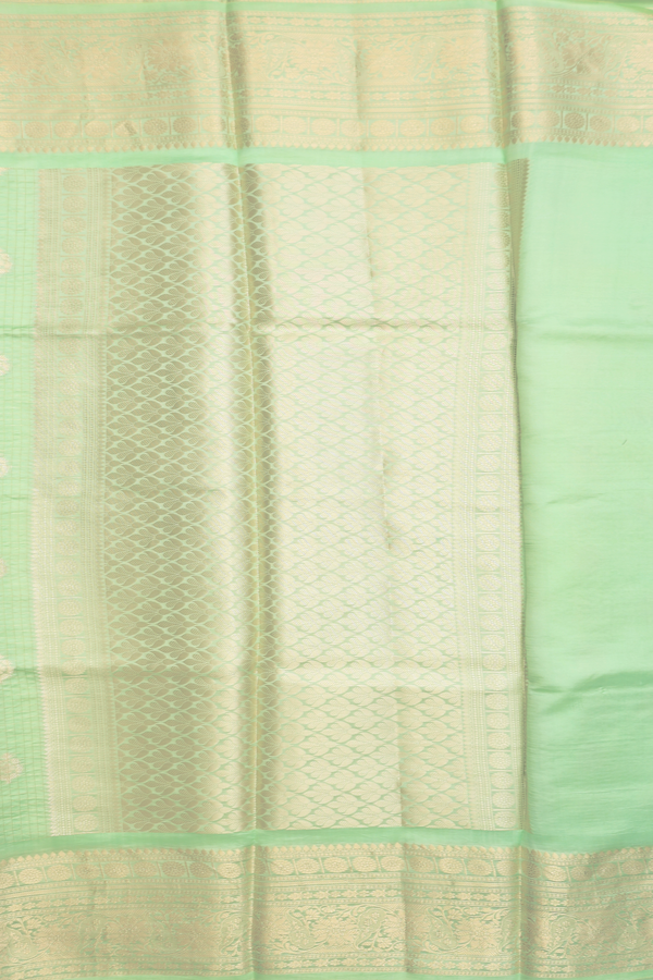 Raw Silk Saree In Mint Green Along Checks With Buttas