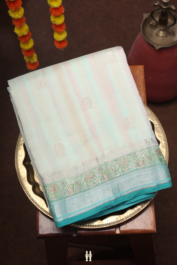 Raw Silk Saree In Multicolor With Floral Buttas