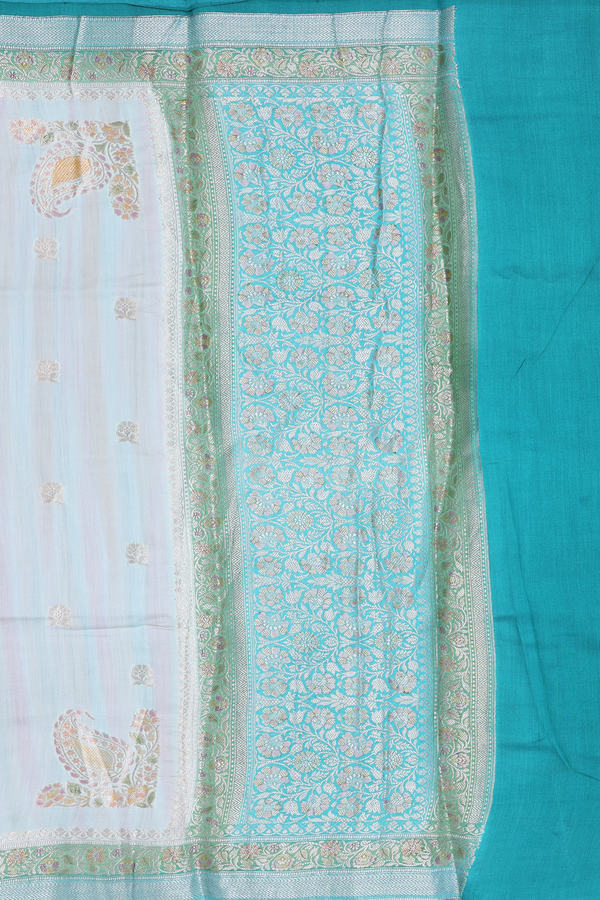 Raw Silk Saree In Multicolor With Floral Buttas