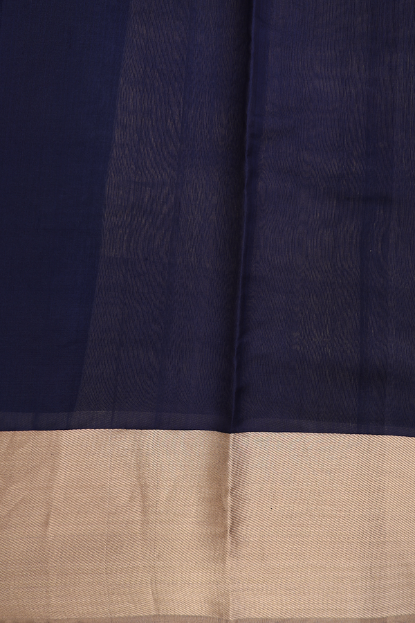 Raw Silk Saree In Navy Blue With Tree Motifs
