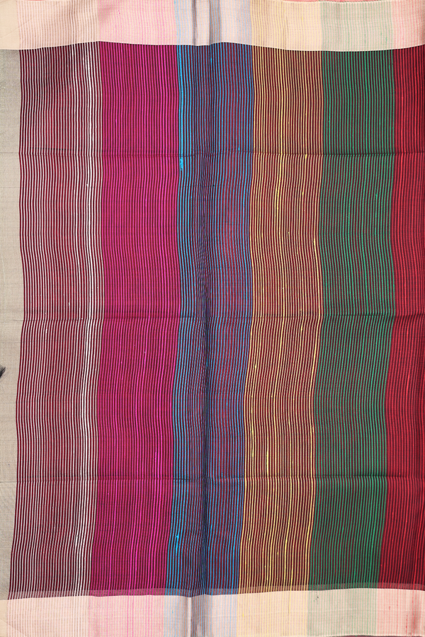 Raw Silk Saree In Plain Dusty Olive With Bavanchi Border