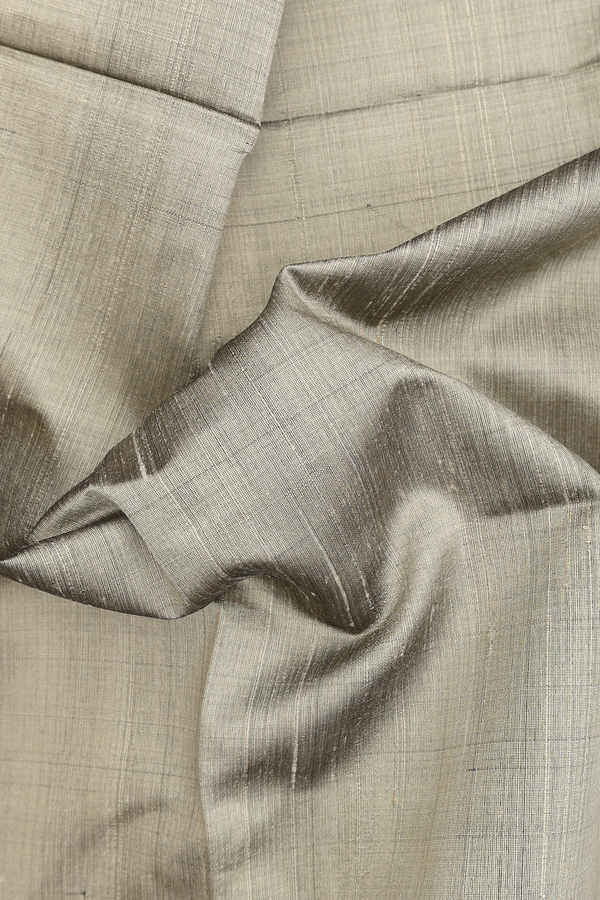 Raw Silk Saree In Plain Dusty Olive With Bavanchi Border