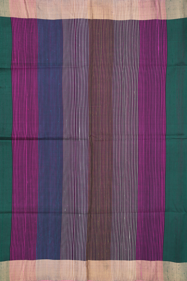 Raw Silk Saree In Plain Forest Green With Bavanchi Border