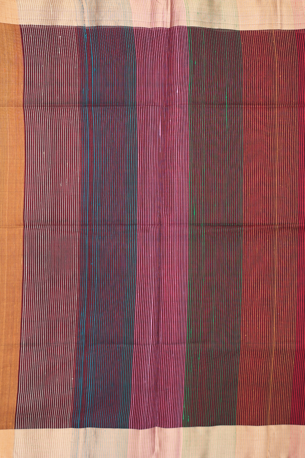 Raw Silk Saree In Plain Golden Brown With Bavanchi Border