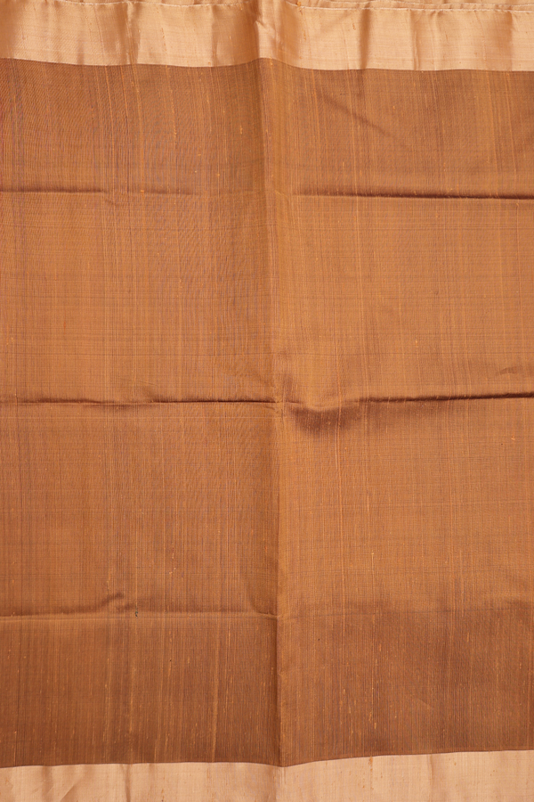 Raw Silk Saree In Plain Golden Brown With Bavanchi Border
