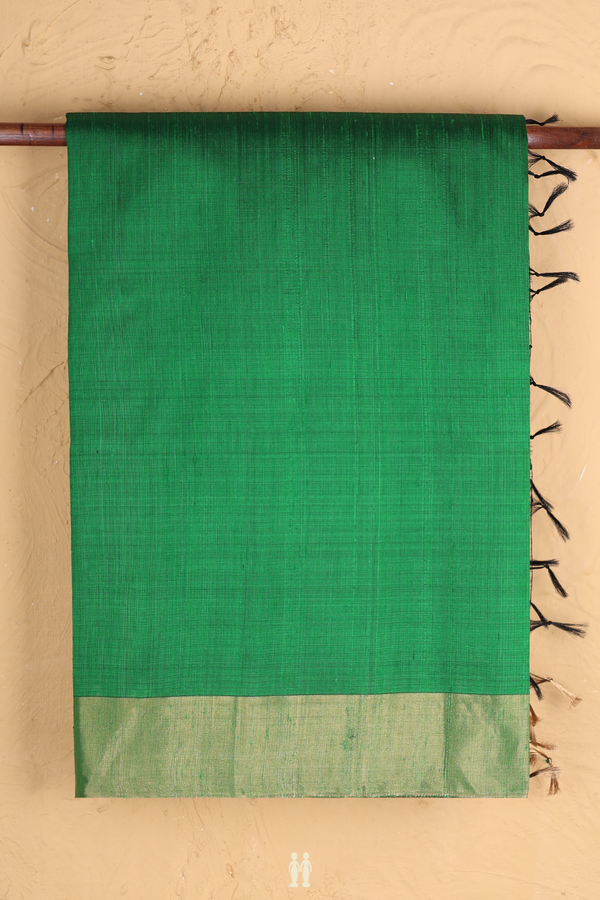 Raw Silk Saree In Plain Green With Bavanchi Border