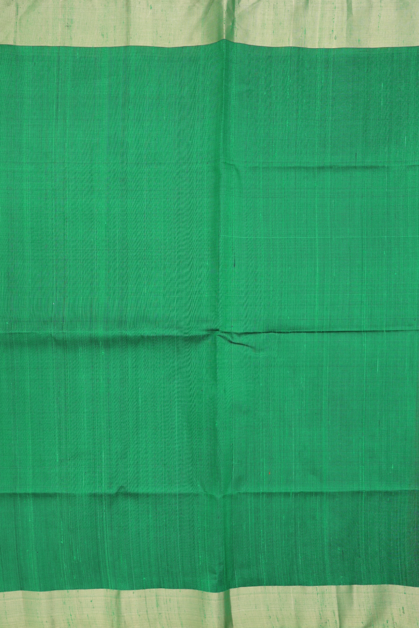 Raw Silk Saree In Plain Green With Bavanchi Border