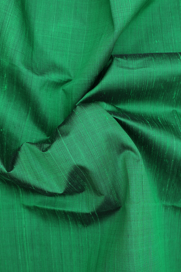 Raw Silk Saree In Plain Green With Bavanchi Border