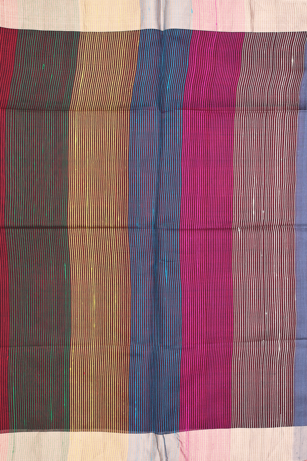 Raw Silk Saree In Plain Pigeon Blue With Bavanchi Border