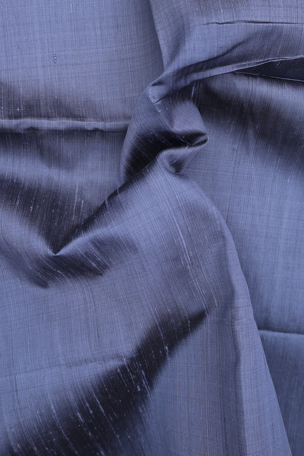 Raw Silk Saree In Plain Pigeon Blue With Bavanchi Border
