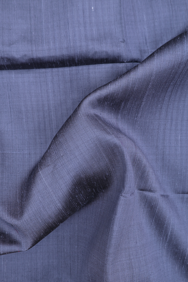 Raw Silk Saree In Plain Pigeon Blue With Bavanchi Border