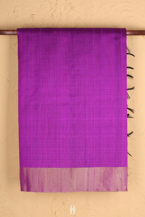 Raw Silk Saree In Plain Purple Rose With Bavanchi Border
