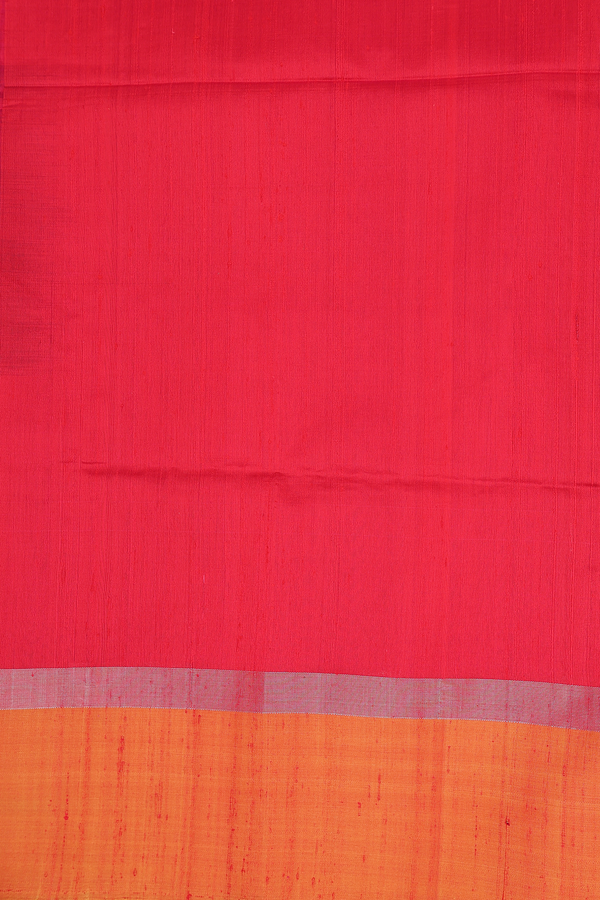 Raw Silk Saree In Plain Red With Contrast Border