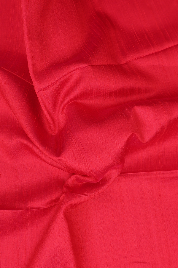 Raw Silk Saree In Plain Red With Contrast Border