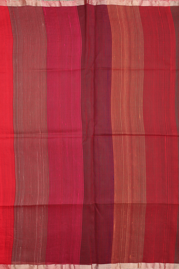 Raw Silk Saree In Plain Scarlet Red With Bavanchi Border