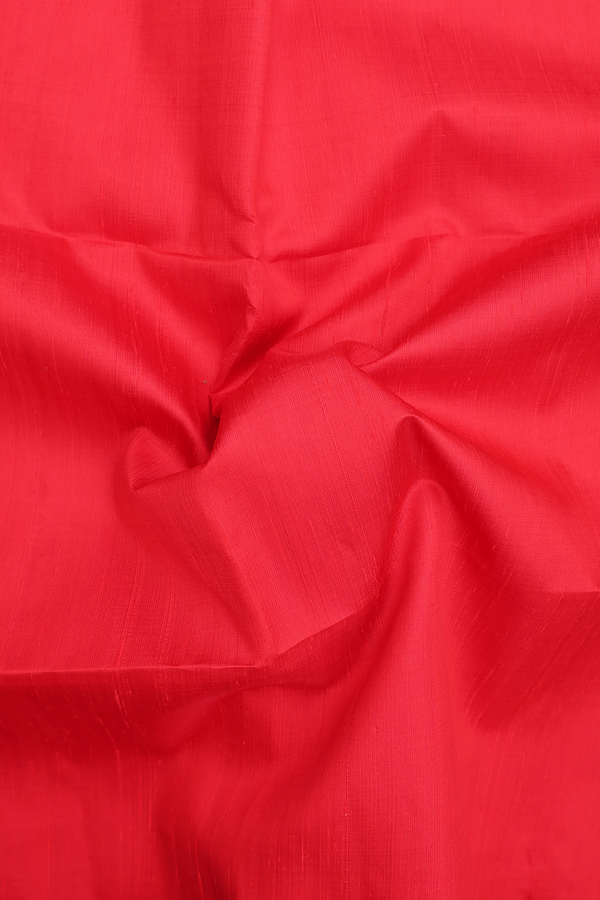 Raw Silk Saree In Plain Scarlet Red With Bavanchi Border