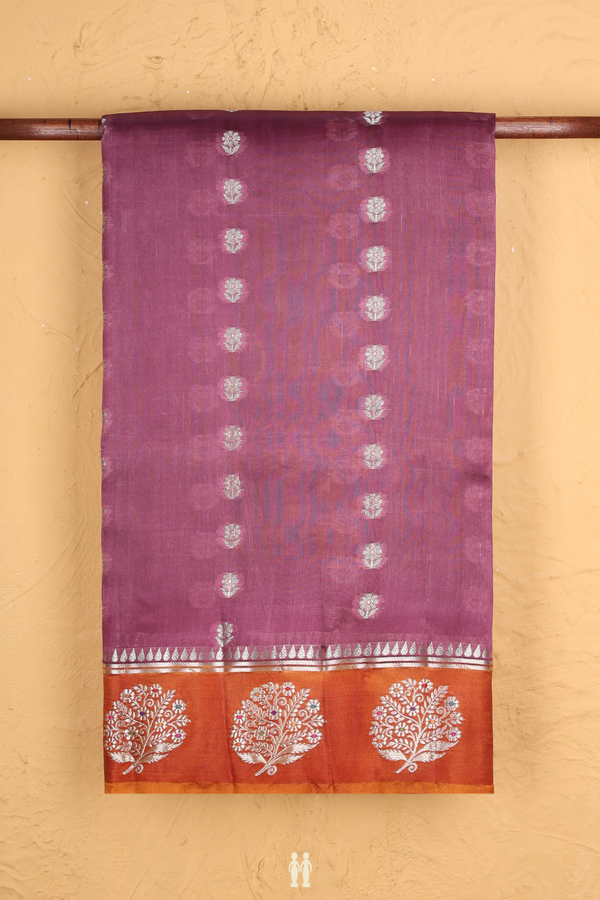 Raw Silk Saree In Purple With Floral Buttas