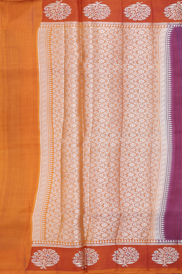 Raw Silk Saree In Purple With Floral Buttas