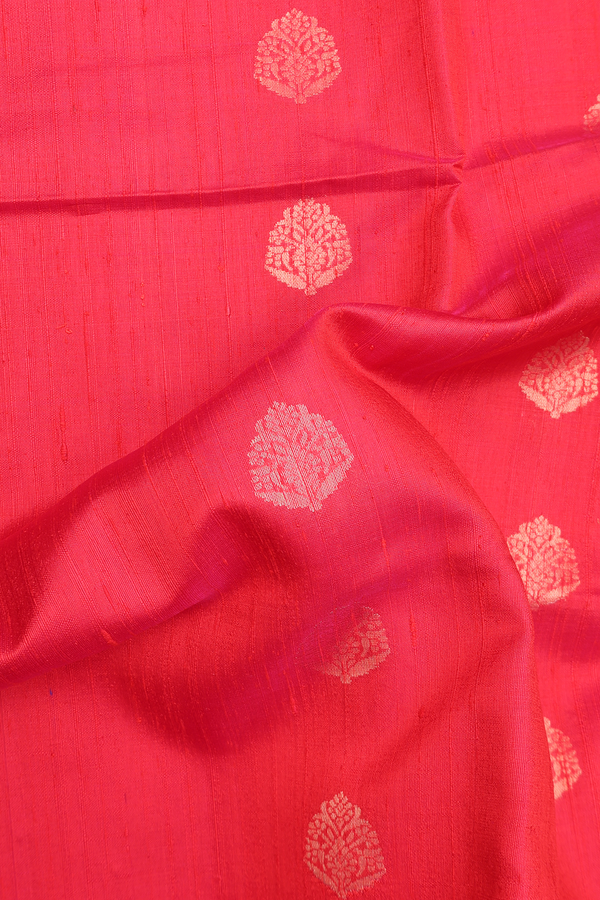 Raw Silk Saree In Red With Zari Buttas
