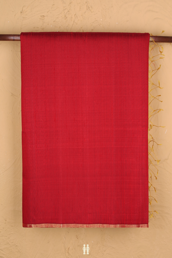 Raw Silk Saree In Ruby Red With Zari Border