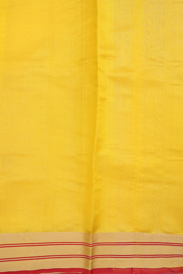 Raw Silk Saree In Saffron Yellow With Floral Buttas