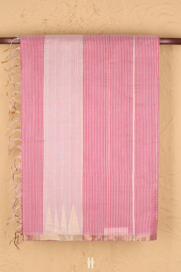 Raw Silk Saree In Shades Of Pink With Stripes Design