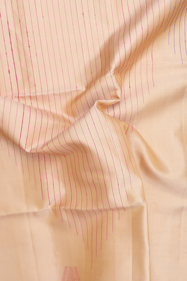 Raw Silk Saree In Tan Brown With Threadwork Design