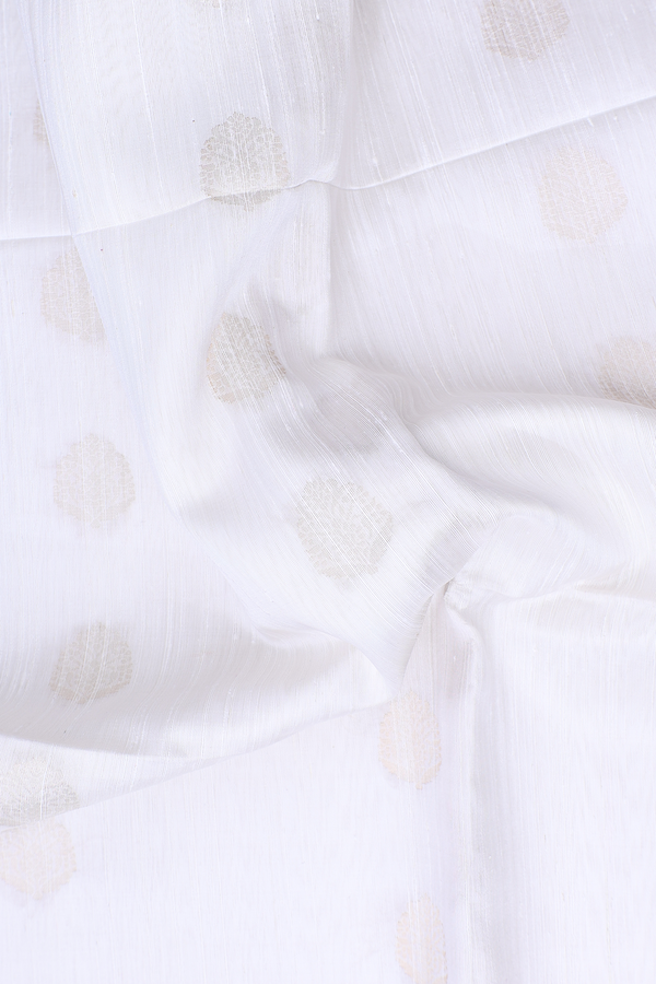 Raw Silk Saree In White With Zari Buttas
