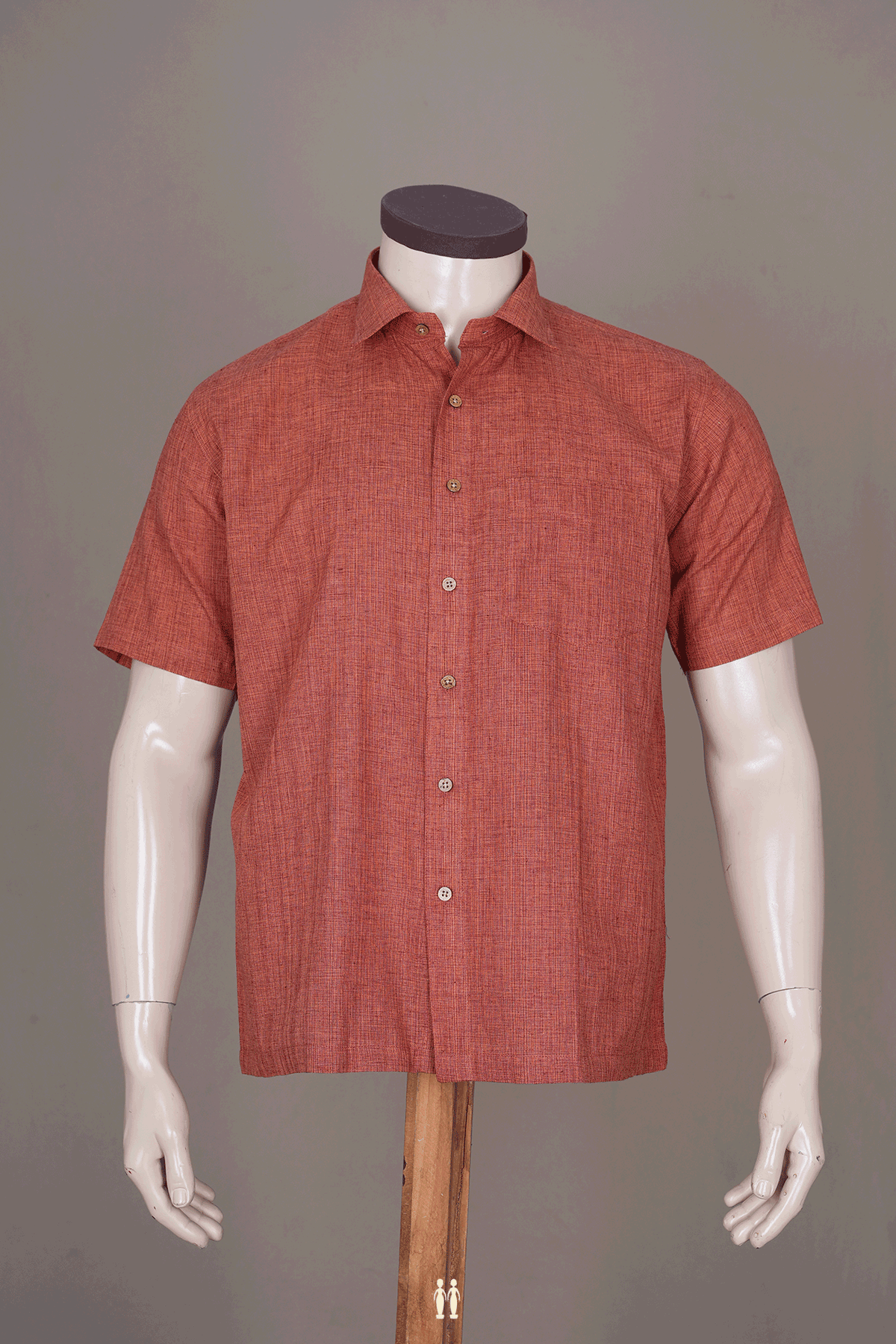Regular Collar Plain Brick Red Cotton Shirt
