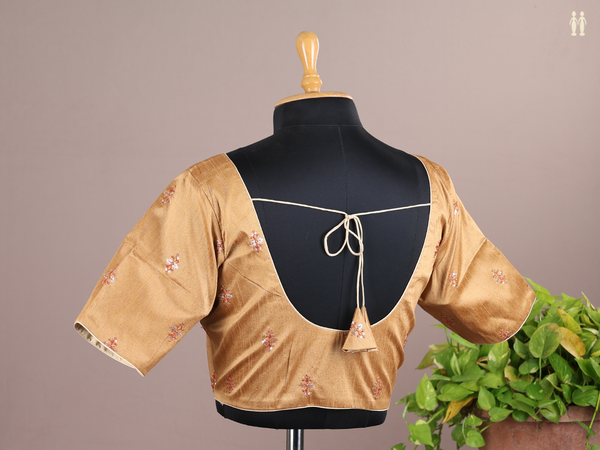 Round Neck Allover Buttas Brown Raw Silk Readymade Blouse