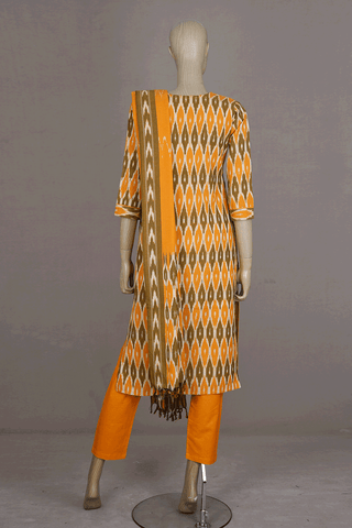 Round Neck Ikat Design Green And Orange Cotton Salwar Set