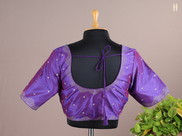 Round Neck Zari Buttis Dual Tone Raw Silk Readymade Blouse