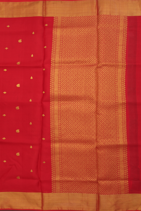 Kota Silk Saree In Crimson Red With Paisley Buttas